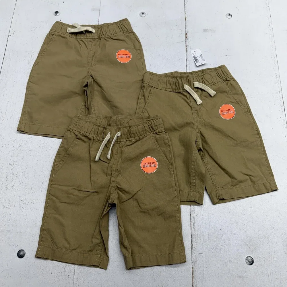 PLACE Shorts Boys 6 Beige Chino Twill Elastic Waist Drawstring Pockets 3 Pack